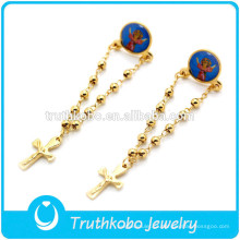 TKB-E0022 O Ouro Religioso Jesus Cruz &amp; Virgem Maria Charme Brincos De Prata Em Aço Inoxidável 316L